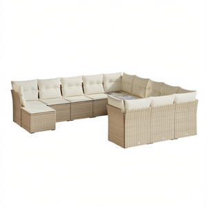 Ensemble de canapés de jardin modulaires en rotin beige, mobilier d'extérieur au design contemporain, coussins en mousse haute densité - Product Image 1