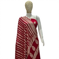 Ensemble de costume pour femme non cousu en Khaddi Georgette Banarasi pur, tissé à la main, 3 pièces, style ethnique, avec Zari, Booti et Dupatta Sun