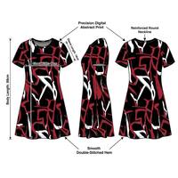 Robe d'été décontractée pour femme, noire, à manches courtes, avec imprimé graphique abstrait, motif rouge et blanc, longueur genou, style skater, OEM ODM