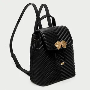 Toptan siyah kapitone deri bayan moda çanta paketi Laptop seyahat sırt çantası kadınlar için