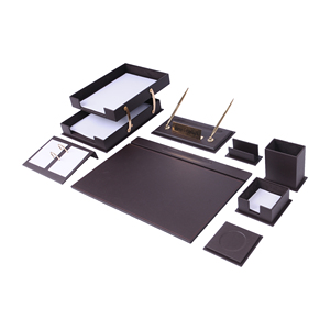 Ensemble de bureau en cuir marron, organiseur de bureau avec accessoires, accessoires de bureau marron - Product Image 1