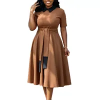 Robe unie grande taille avec col Claudine pour l'été, style décontracté, disponible en jaune, rouge, abricot et marron – Vente en gros