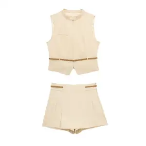 GX & ZA primavera ed estate nuovo abbigliamento da donna 2024 moda cintura con cerniera senza maniche gilet Top culottes set