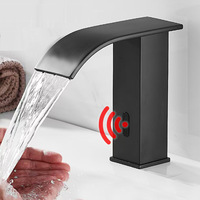 Robinet de lavabo automatique à induction en acier inoxydable noir à trou unique, à poser sur le comptoir, nouveau robinet à détection infrarouge