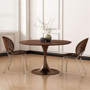 Meja Makan bulat kayu Solid pedesaan Modern dengan alas Tulip dan atasan tetap untuk ruang makan Villa - Product Image 1