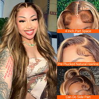 Perruque Lace Front Blonde Miel pour Cheveux Brésiliens, Dentelle HD Transparente 13x4, Densité 180%, Ondulations Souples, 22 Pouces