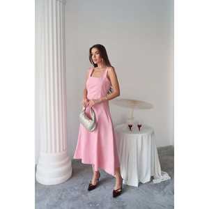 ชุดราตรีผ้าซาตินสีชมพูทรงเอไลน์เปิดหลัง คอเหลี่ยม เอวธรรมชาติ - Product Image 4