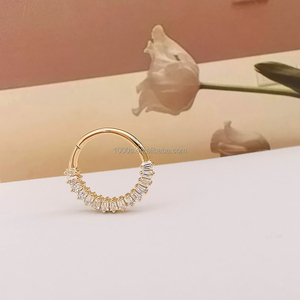 AU585 <strong>14K</strong> Solid Yellow Gold Jewelry Zircon <strong>Nose</strong> Ring Piercing Jewelry for Women and Men - Product Image 4