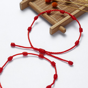 <span class=keywords><strong>Pulsera</strong></span> de cuerda con <span class=keywords><strong>7</strong></span> <span class=keywords><strong>nudos</strong></span> para hombre y mujer, accesorio de color rojo y negro, amuleto de la suerte, hecha a mano, para parejas, joyería, 2 uds. - Product Image 5
