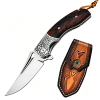 Couteau pliant Premium M390 avec étui en cuir véritable, couteau utilitaire de poche portable EDC pour collection et activités de plein air