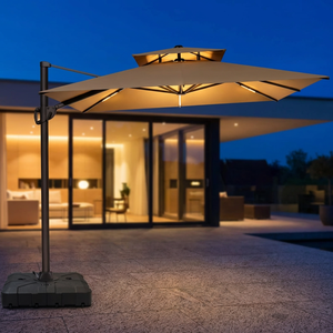 <span class=keywords><strong>Parasol</strong></span> cantilever grand format coupe-vent robuste anti-<span class=keywords><strong>UV</strong></span> pour extérieur, double toit carré beige avec manivelle - Product Image 5