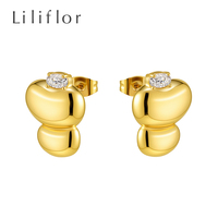 Boucles d'oreilles clous géométriques ovales lisses en zircon plaqué or 18 carats en acier inoxydable, personnalisées, vente en gros, E251764