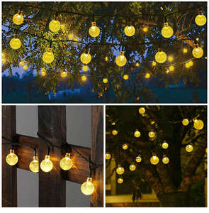 Guirlandes solaires d'extérieur 5m-50m IP65, boules de cristal à bulles, lumières de Noël et de fêtes avec corps en plastique pour jardin, fête, mariage - Product Image 3
