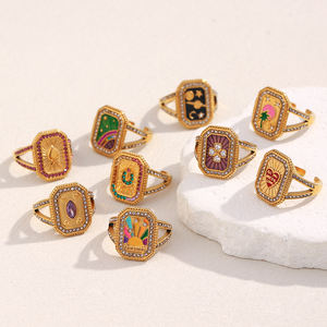 Dreamshow <span class=keywords><strong>Tarot</strong></span> модные ювелирные изделия Кольцо Красочная эмаль Циркон ювелирные изделия помолвка 18k позолоченные кольца из нержавеющей стали набор - Product Image 5