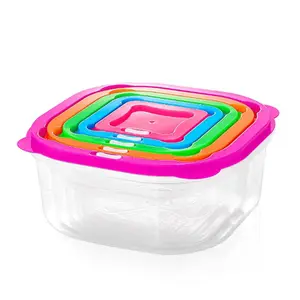 Juego de recipientes de comida de arcoíris de 5 piezas, caja de comida de plástico para microondas, caja fresca de plástico transparente PP