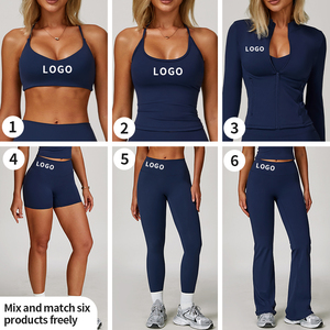 Set Yoga Senza Cuciture per Donna con Logo Personalizzato, 3 Pezzi: Giacca con Zip a Manica Lunga, Pantaloni a Zampa e Reggiseno <span class=keywords><strong>Sportivo</strong></span> - Product Image 5