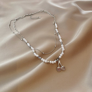 Nouveaux colliers en perles d'imitation douces pour femmes et filles, collier avec pendentif cerise rose, cadeaux, bijoux - Product Image 5