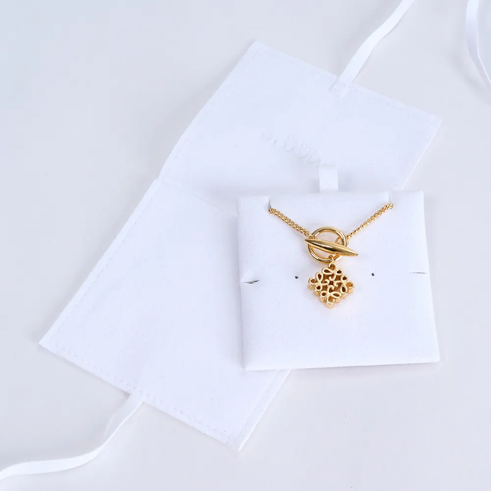 Boyang collana personalizzata confezione gioielli borsa quadrata custodia per gioielli in microfibra bianca con inserto