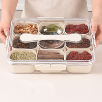 Plateau de service divisé pour épices écologique avec couvercles, 9 compartiments, récipient de stockage en silicone scellé pour fruits et légumes