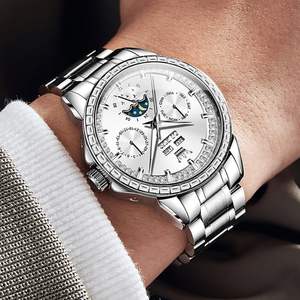 Montre mécanique de luxe pour <span class=keywords><strong>homme</strong></span>, or rose, <span class=keywords><strong>lunette</strong></span> sertie de diamants, cadran saphir, phase de lune, chronographe, boîtier en acier inoxydable, 20 BAR étanche - Product Image 5