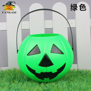 Cubo de Calabaza Fankasi, Decoración de Halloween de Plástico Verde, Contenedor de Dulces para Exteriores - Product Image 1
