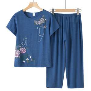 Conjunto <span class=keywords><strong>de</strong></span> Dos Piezas <span class=keywords><strong>de</strong></span> Ropa <span class=keywords><strong>de</strong></span> <span class=keywords><strong>Verano</strong></span> para Mamá, Estampado, para Ancianas, <span class=keywords><strong>Abuela</strong></span>, Manga Corta, Algodón y Lino, Holgado - Product Image 6