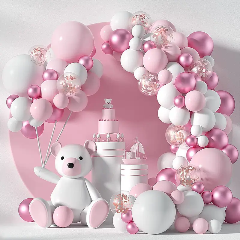 LUCKY Kit de guirlande de ballons roses pour décorations de fond de fête d'anniversaire de mariage de bébé fille