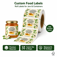 Étiquettes personnalisées pour miel, autocollants de luxe en feuille d'or gaufrée, conception de logo personnalisé, étiquette pour confiture, sauce, bouteille en verre