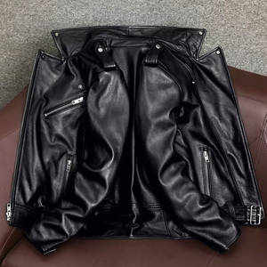 TONGYANG Giacca Moto Classica Primaverile con Cerniera Obliqua per <span class=keywords><strong>Uomo</strong></span>, Giacca in Vera Pelle di Vacchetta e Pelle di Pecora - Product Image 4