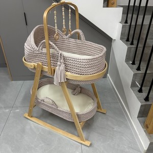 Support de berceau Moïse en bois naturel avec <span class=keywords><strong>base</strong></span> à bascule et barre d'activités pour bébé, pour berceau Moïse - Product Image 4