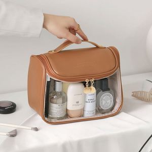 Bolsa de Cosméticos de Cuero PU de Lujo Personalizada, Bolsa de Almacenamiento de Artículos de Aseo Transparente de TPU para Viaje, Bolsa de Maquillaje Transparente para Mujer con Gancho para Colgar - Product Image 3