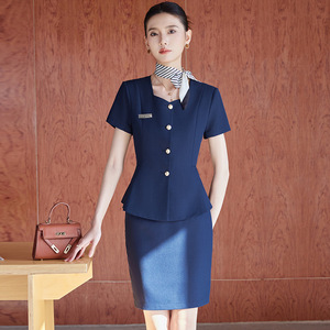 Women's Short Sleeve Suit Set Summer Professional Hotel <b>Work</b> Uniform Polyester Cotton Blend Elegant Formal Wear - Product Image 2