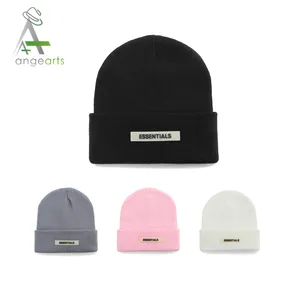 Topi Rajutan Tangan Beanie Polos Merek Baru dengan Label Kustom Topi Musim Dingin