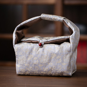 Bolsa de Almacenamiento de Té de Brocado Guanlan Lotus, Rectangular, Portátil, Engrosada, con Compartimentos, Accesorio para la Ceremonia del Té - Product Image 5