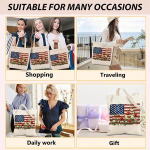 Sac fourre-tout en toile pour le 4 juillet, sac à bandoulière patriotique américain en toile pour les courses, le shopping, la plage, le travail - Product Image 4