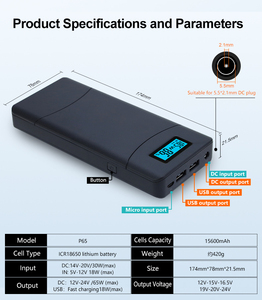 Batterie externe Volpower P65 DC & USB-C 20100mAh, chargeur portable multi-ports pour ordinateur portable, extérieur, sortie DC 12V-24V - Product Image 2