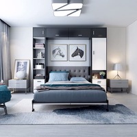 Lit mural pliable de luxe, design moderne, multifonctionnel, gain de place, avec armoire cachée, taille king