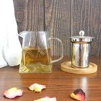Théière en verre écologique compatible avec les plaques de cuisson carrées, avec poignée, infuseur amovible en acier inoxydable et couvercle