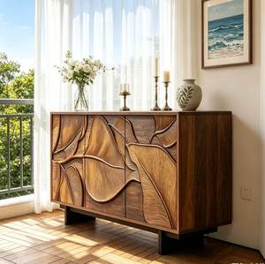 Credenza Multifunzionale in Legno Massello Stile Lusso Leggero con Intaglio a Rilievo Artistico Vintage per Ingresso e <span class=keywords><strong>Soggiorno</strong></span> 4 - Product Image 4