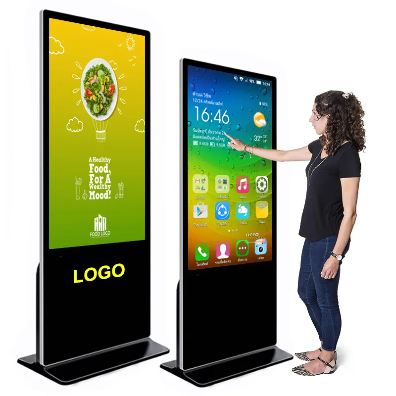 Hot Selling Indoor Interactieve Kiosk Lcd Bewegwijzering Totem Vloerstandaard Touch Screen Digitale Reclame Display Board Voor Restaurant