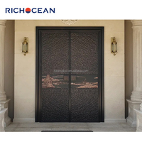 Richocean Foshan Factory Porte d'entrée principale en métal personnalisée pour l'extérieur de la maison, porte d'entrée embossée avec serrure