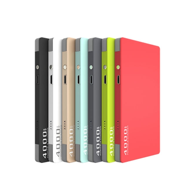 Custom Logo Mobile External Battery Aluminium Small Phone Charger Credit Card 4000mah Mini Power Bank with Built in Cables