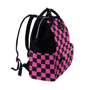New Arrival Black Pink Checkered Print <b>Large</b> <b>Capacity</b> Diaper Tote Bags Nappy Bag Waterproof Baby Diaper <b>Backpack</b> for Travel - Product Image 3