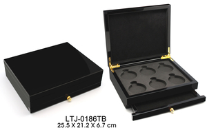 Boîte de <span class=keywords><strong>montre</strong></span> de poche en bois finition brillante, coffre de rangement avec cartes en papier avec tiroir inférieur - Product Image 4