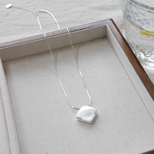 Collar Geométrico con Forma de Rombo, Mate, Plata S925, para Mujer, Minimalista, Cadena de Serpiente Cuadrada, para Uso Diario - Product Image 5