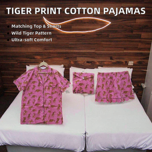 Conjunto de Pijama de Algodón Puro de Dos Piezas con Estampado de Tigre y Monograma para Mujer, Transpirable, para Invierno/Verano - Product Image 1