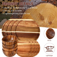 Ensemble de 12 assiettes et bols en bois de 8 et 10 pouces pour 4 personnes, pour fêtes, pique-niques, usage quotidien.