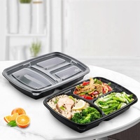 150 plateaux de préparation de repas en plastique jetables et empilables, noirs, à 3 compartiments, compatibles micro-ondes, écologiques, sans BPA, de qualité alimentaire