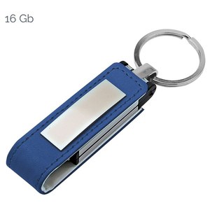 Chiavetta USB 2.0 in Pelle Blu 22x105mm, 128GB con 32GB di Memoria Integrata, Logo Stampato per Uso Promozionale o Regalo - Product Image 1