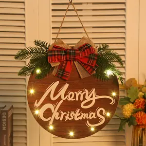 Рождественские украшения для офиса, круглые деревянные Открытые и закрытые венки, подвесные деревянные двери, Знак Приветствия для входной двери